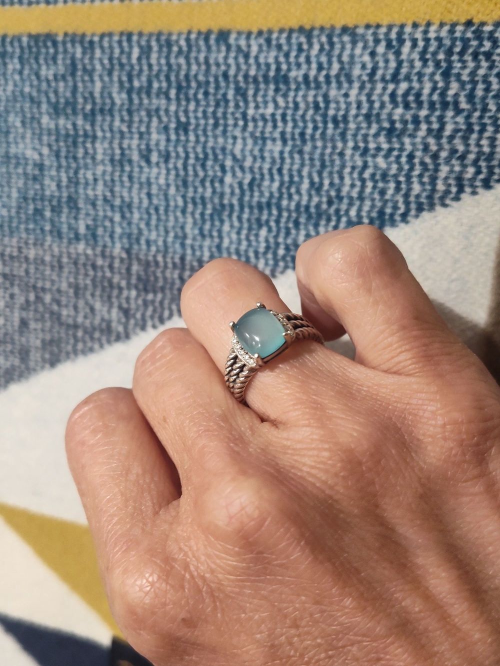 David Yurman Petite Wheaton Ring Blue Chalcedony, Diamonds & Sterling Silver - Picture 2 of 9